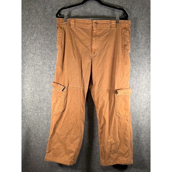 Old Navy‎ Pants Women XL Coco Brown Cargo Barrel Leg Denim Pull On Utility - Picture 1 of 9
